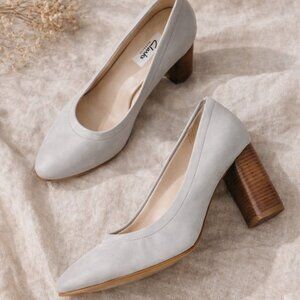 Clarks Grace Eva Leather Block Heel Pump Light Gray Size 9.5